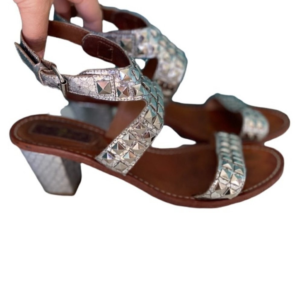 7 for all Mankind Studded Strap Block Heel Sandals Womens Size 7
